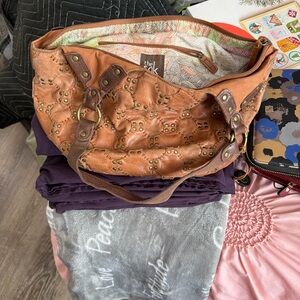 The Sak Tan Leather Studded Shoulder Bag